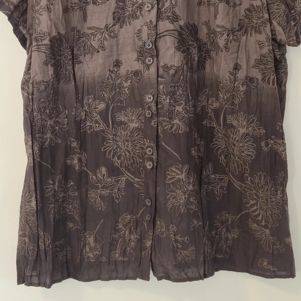 Denver Hayes XL Brown Floral Button-Down Blouse Botanical Nature Cottagecore - Picture 3 of 15